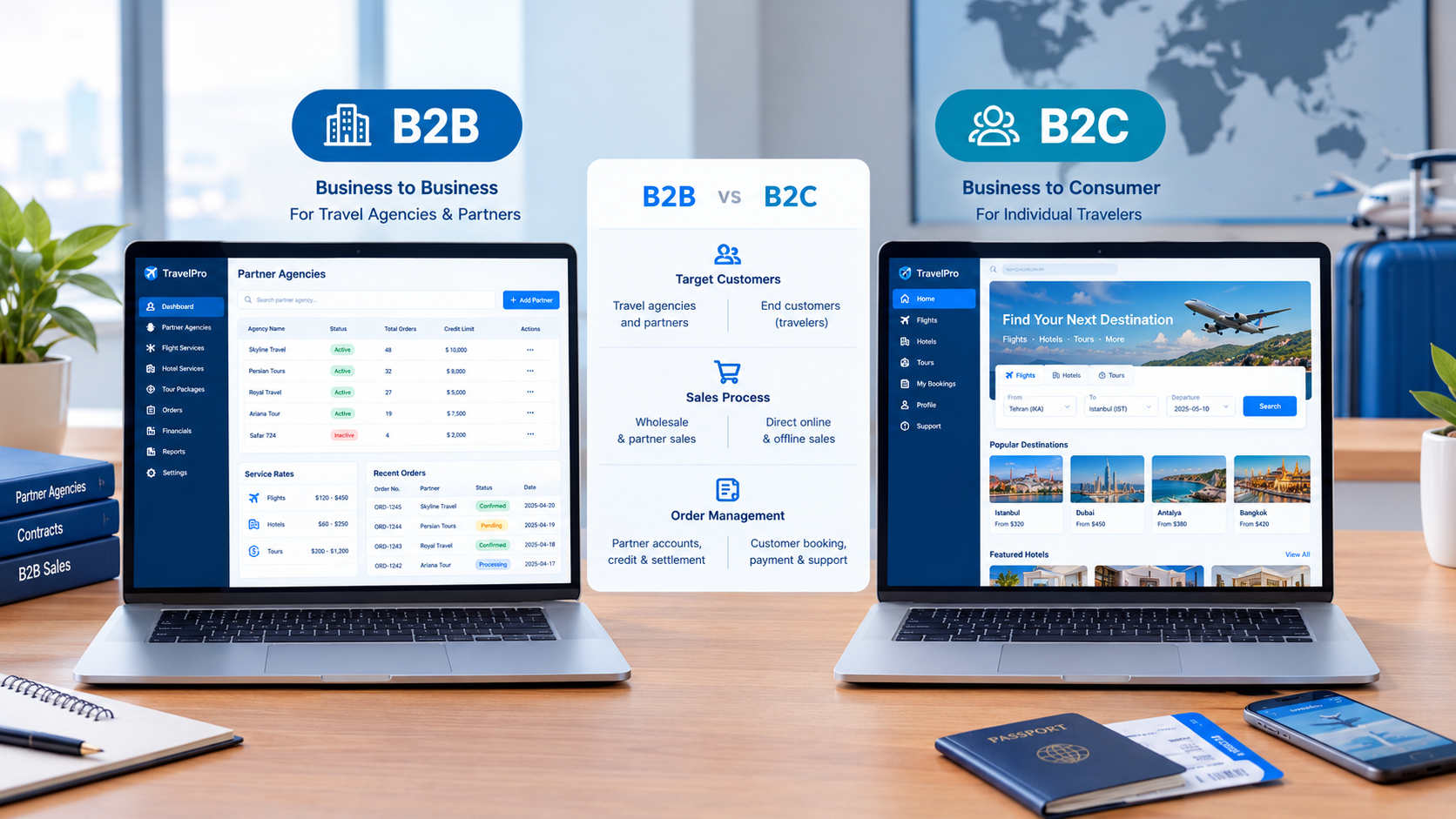 پنل B2B آژانس مسافرتی چیست و چه فرقی با B2C دارد؟